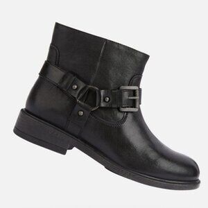 GEOX Respira Catria Motorcycle Biker Ankle Boots Size 8.5 Black Leather NEW